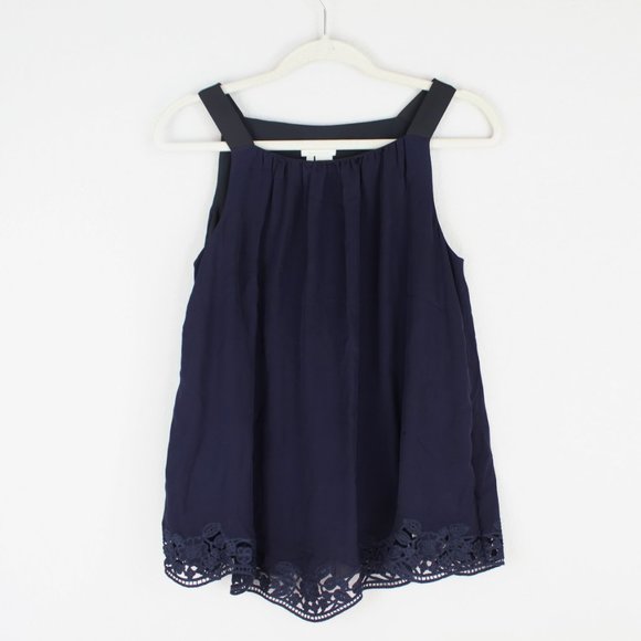kate spade Tops - NEW Kate Spade Embroidered Trim Silk Top, Rich Navy, Small, Sleeveless, Lined